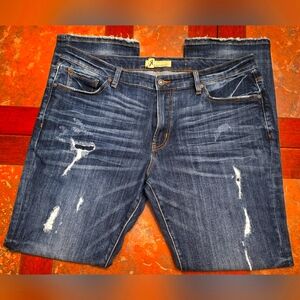 Rock Revival Men’s Jeans Remix Straight Distressed Dark Blue Jeans Size 38